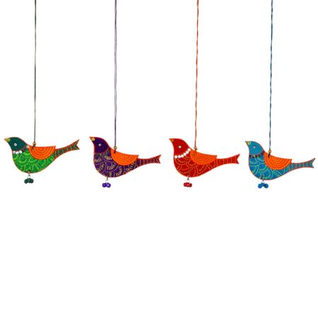 Handmade Wooden Bird Christmas Hanging for Home Decor - Red, Purple, Green, Blue